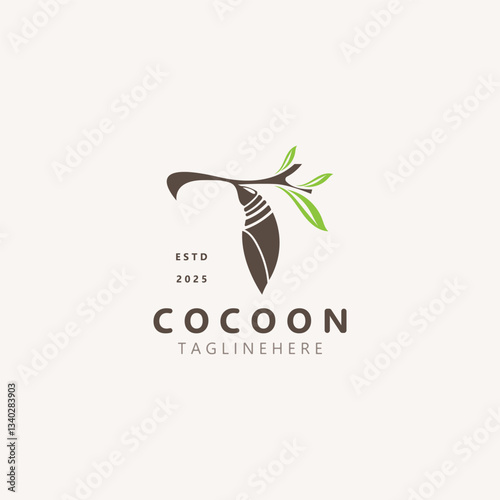 Cocoon logo Butterfly silkworm symbol. Caterpillar metamorphosis animal template design illustration