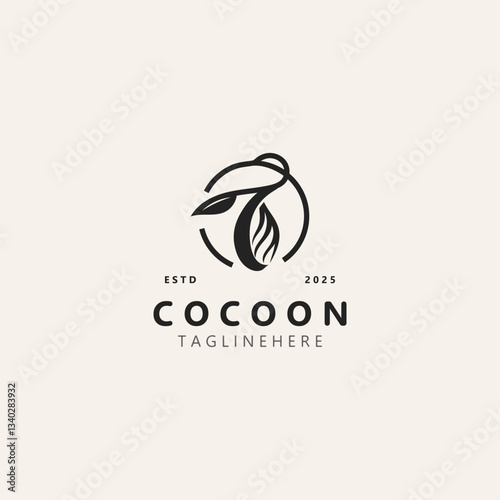 Cocoon logo Butterfly silkworm symbol. Caterpillar metamorphosis animal template design illustration