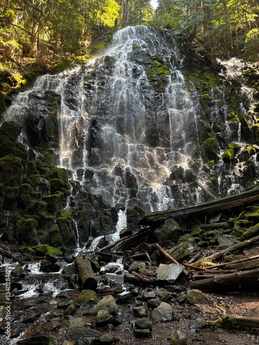 Ramona Falls, a 120-foot waterfall on the upper Sandy River, west side of Mount Hood in Oregon United States