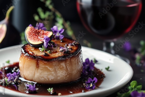 Seared Foie Gras with Fig Reduction and Edible Flowers