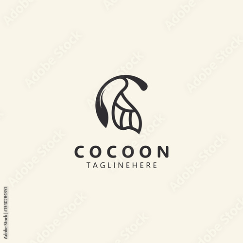Cocoon logo Butterfly silkworm symbol. Caterpillar metamorphosis animal template design illustration