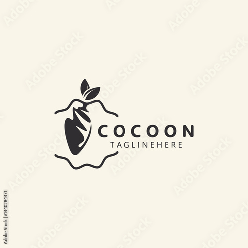 Cocoon logo Butterfly silkworm symbol. Caterpillar metamorphosis animal template design illustration