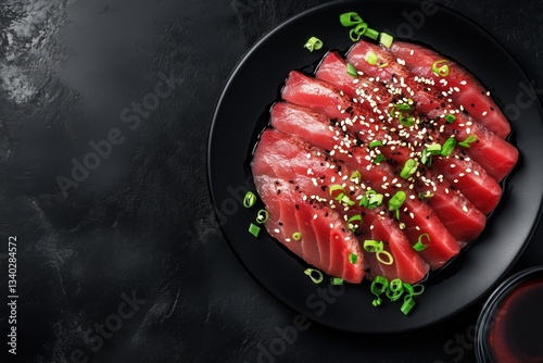Thinly Sliced Ahi Tuna Sashimi with Sesame Seeds and Scallions