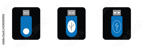 USB flash drive vector icon set. Memory card storage symbol.