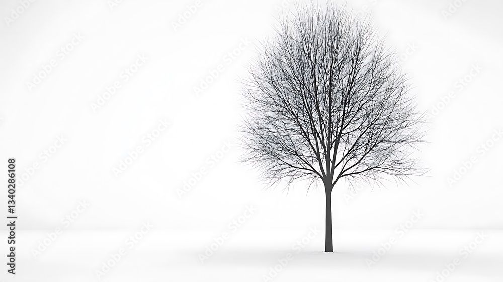 Obraz premium A solitary tree with bare branches against a white background