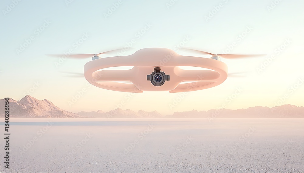 Fototapeta premium Drone Flight for Desert Dawn Surveillance.