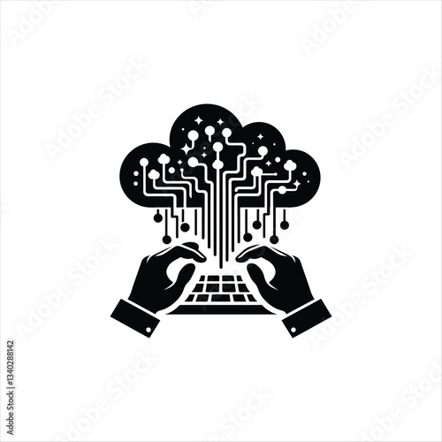 cloud computing vector silhouette illustration
