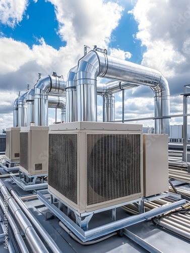 Wallpaper Mural Rooftop chiller plant with industrial cooling towers and ventilation ducts Torontodigital.ca