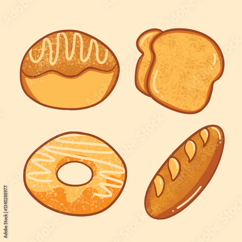 CUTE BREAD AND PASTRY ILLUSTRATION
