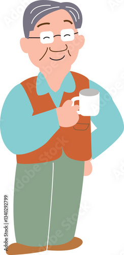 コーヒーカップを持つお父さん
