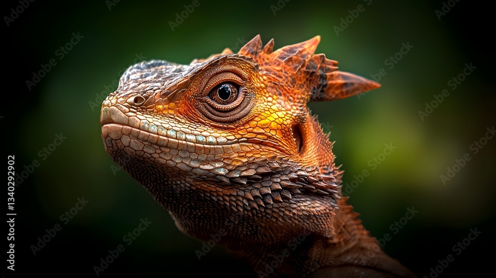 Obraz premium Dramatic frilled dragon lizard standing tall with its vibrant frill fully extended in a defensive display captured in a professional photography style with copy space for text or design elements