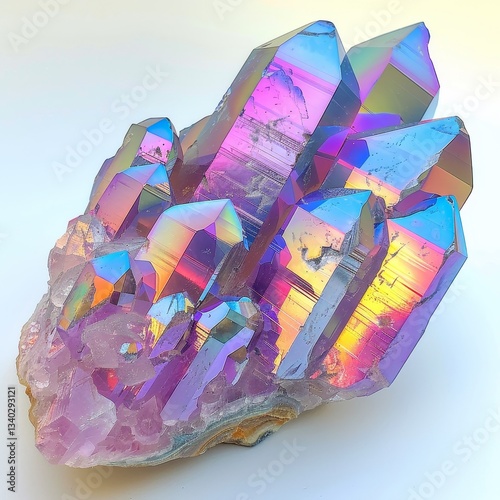 Stunning rainbow pyrite gemstone elegantly isolated on a pure white background for display