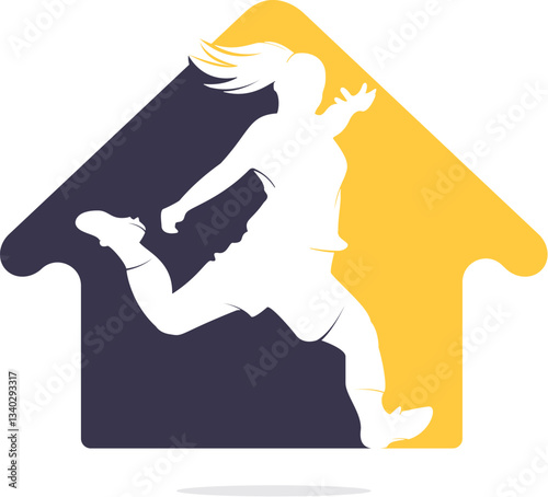 Women football club vector logo design. Women football player and home icon vector design.