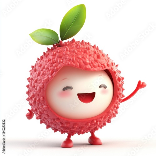 A cartoon fruit with a smile on its face and a bite taken out of it