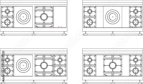 vector illustration sketch design of modern minimalist cooktop stove for family kitchen set