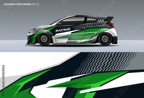 Green racing car wrap livery design. vinyl sticker design in vector file
