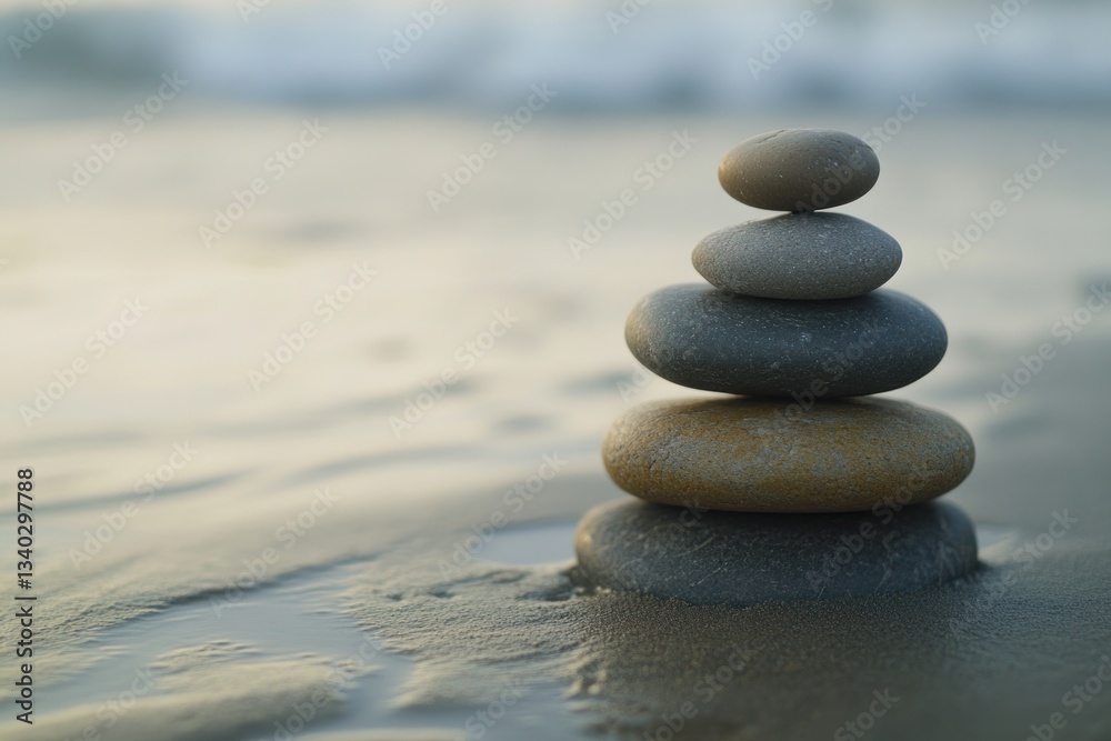 A zen-inspired art concept with stones stacked carefully on smooth sand, symbolizing the importance of calm and focus. A zen-inspired art concept with stones stacked carefully on smooth sand, symbolizing the importance of calm and focus.