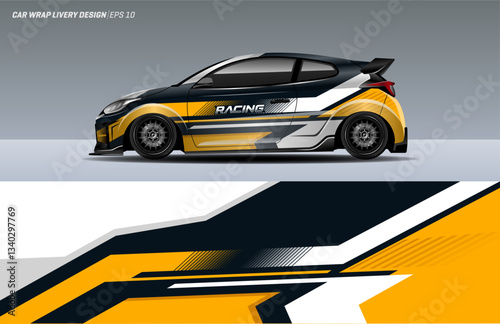 Yellow racing car wrap livery Design vector. vinyl sticker design in vector file