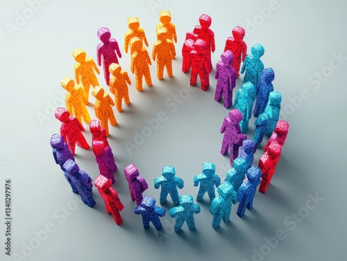 An abstract formation of people icons, encircling in harmonious unity, representing a culture of inclusivity, trust, and mutual respect that drives organizational success.