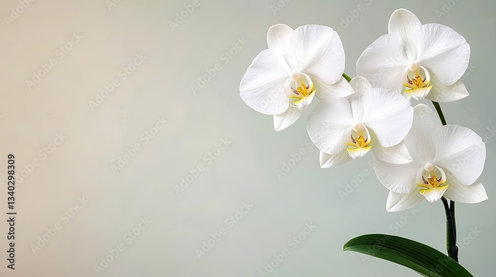 Obraz premium Macro flowers landscapes concept. Elegant white orchids bloom gracefully against a soft backdrop.