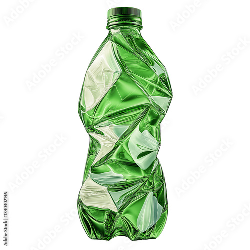 Eco-Friendly Green Bottle Design: Crumpled Plastic Recyclable Container for Sustainable Beverage Packaging