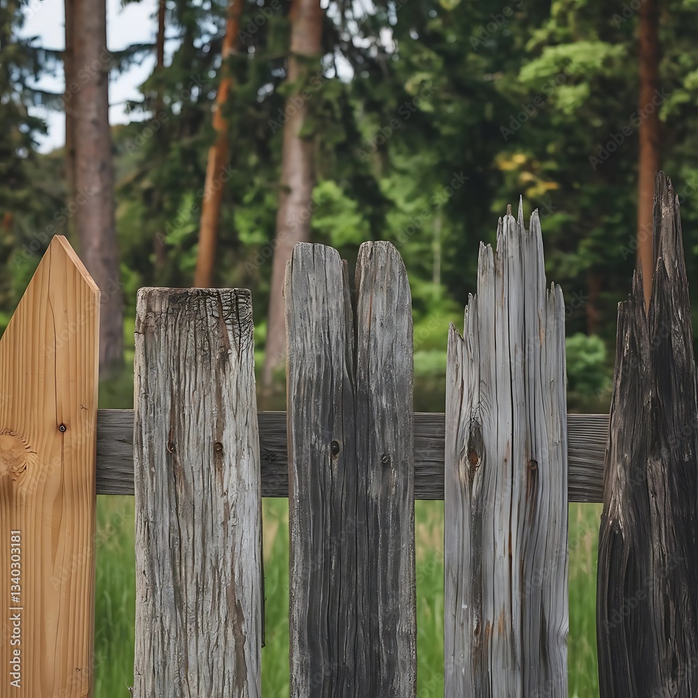Aged and New Wooden Fence Generative AI Aged and New Wooden Fence Generative AI