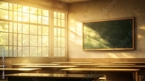 Vintage Classroom with Sunlight Streaming: An Inviting Educational Environment with Warm Natural Light