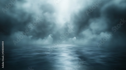 Moody Ocean Expanse with Stormy Clouds and Cloud Reflections: A Serene and Dramatic Seascape Photography