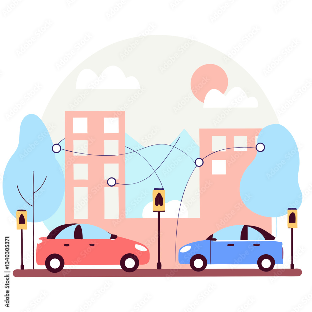 Fototapeta premium Sustainability Sustainable Transportation Electric Vehicles Roundish Flat Vector