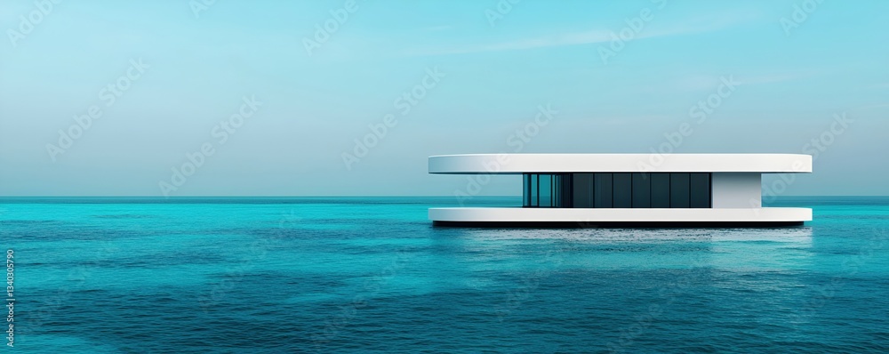 Obraz premium Modern Floating House Design on Serene Blue Ocean Water