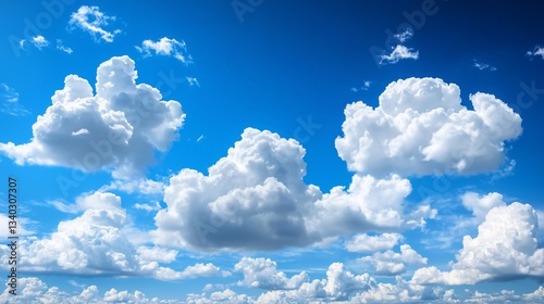 Serene Skies: Fluffy Clouds and Vibrant Blue in a Sunny Outdoor Daytime Atmosphere