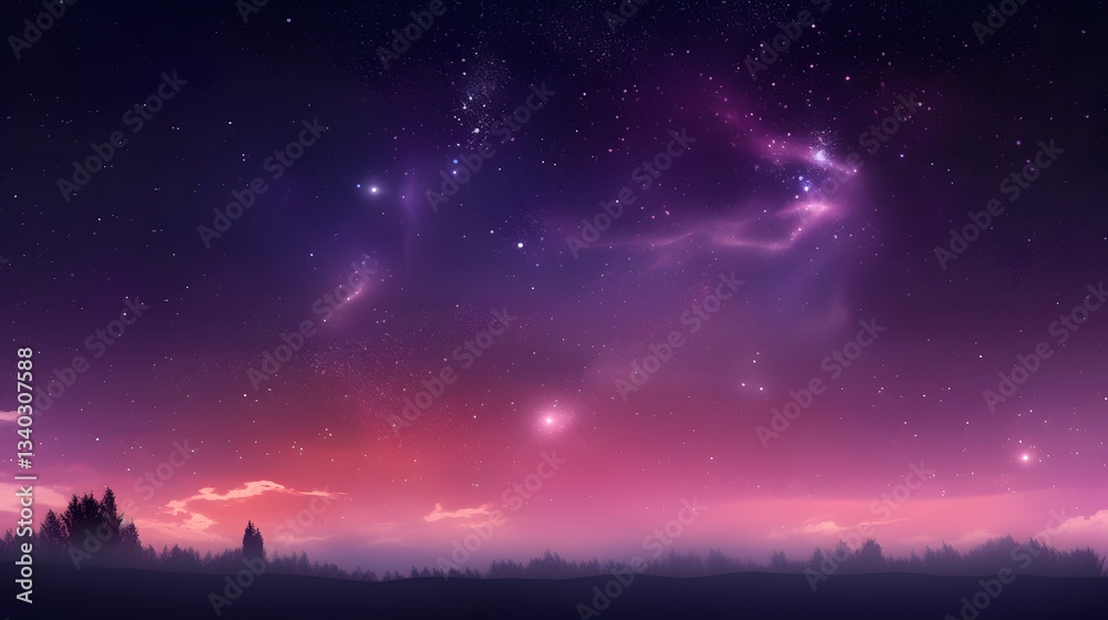 Dreamlike Nightscape Pink and Purple Celestial Landscape Dreamlike Nightscape Pink and Purple Celestial Landscape