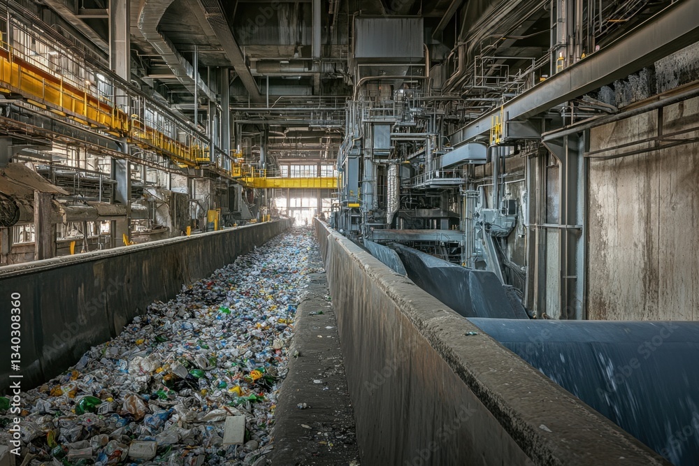 A large pile of garbage is sitting in a dirty industrial area A large pile of garbage is sitting in a dirty industrial area