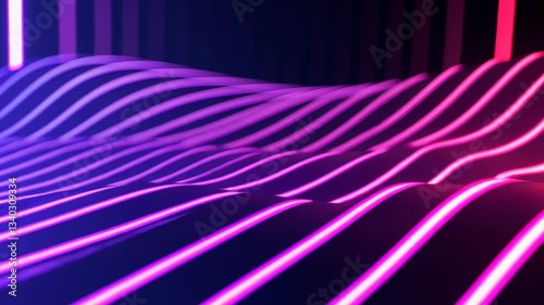 Abstract Digital Landscape With Neon Light Waves And Gradient Color Scheme