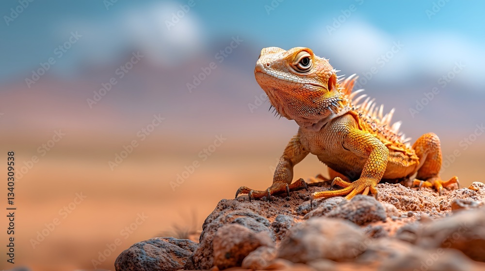 Fototapeta premium Spiny Tailed Lizard Basking on a Sunlit Desert Rock Its Tough Armored Tail Providing Protection from Predators