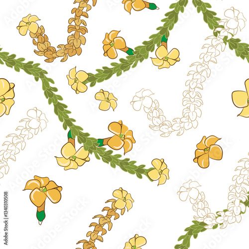 Hawaiian puakenikeni flowers lie seamless  vector pattern