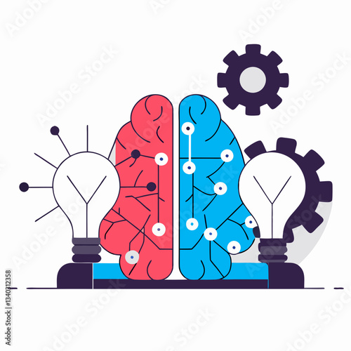 Light bulb brain idea AI Machine Learning Predictive Analytics Roundish Flat Vector