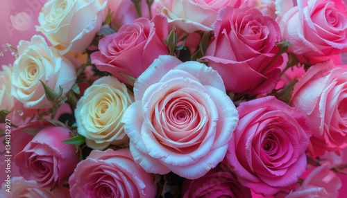 Romantic Pink & White Roses Bouquet - Close-up Floral Photography