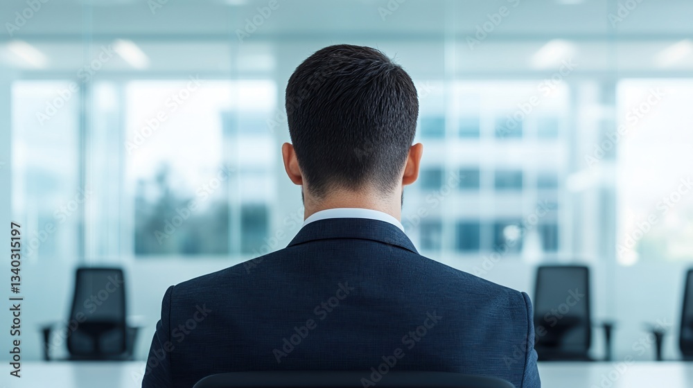 State Support Welfare Concepts. Business professional seated in an office facing away from the camera. State Support Welfare Concepts. Business professional seated in an office facing away from the camera.