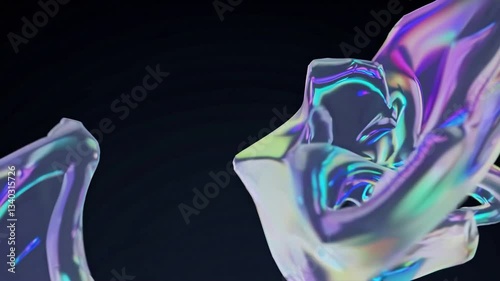 Wallpaper Mural Seamless loop. A Close-Up View of Iridescent 3D Abstract Shapes in a Dark Background, Showcasing Colorful Reflections and Modern Artistic Design Torontodigital.ca