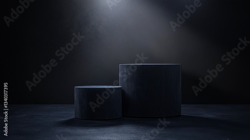 Minimalist Black Product Showcase: Abstract Studio Spotlight on Elegant Pedestal