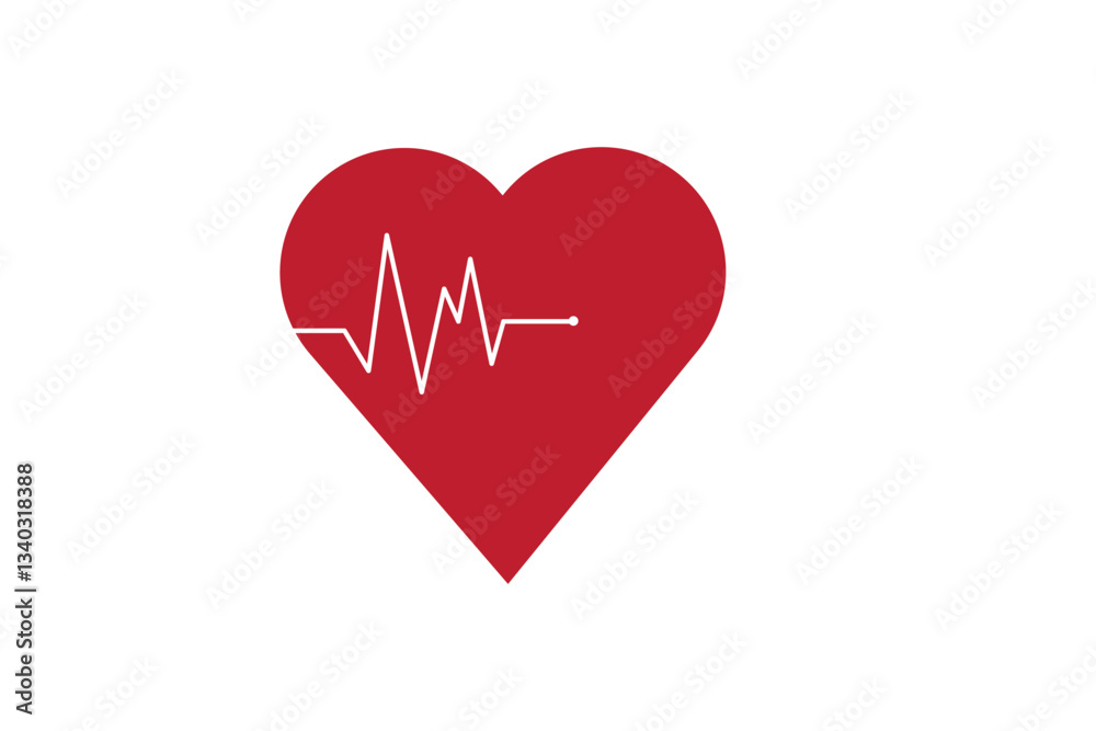 Red Heart rate icon with sign Heartbeat. Vector illustration. Heart sign in flat design. Medical symbols. Heart pulse cardiogram, medical background. Digital painting doodle style in vector. Red Heart rate icon with sign Heartbeat. Vector illustration. Heart sign in flat design. Medical symbols. Heart pulse cardiogram, medical background. Digital painting doodle style in vector.