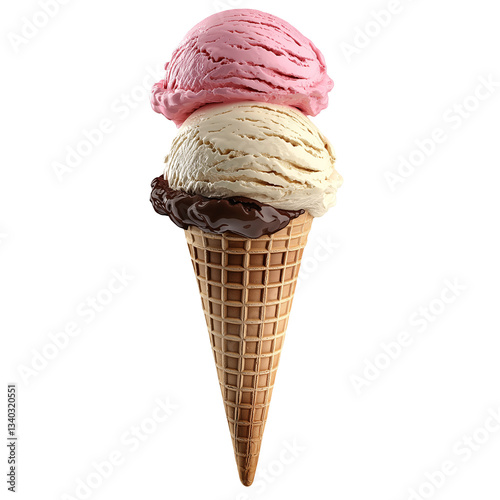 Indulgent Ice Cream Cone Dessert: Vanilla & Chocolate Sweet Treat for Summer Delight