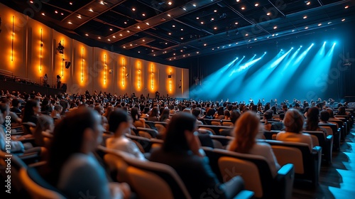Large audience at a concert in a modern auditorium.