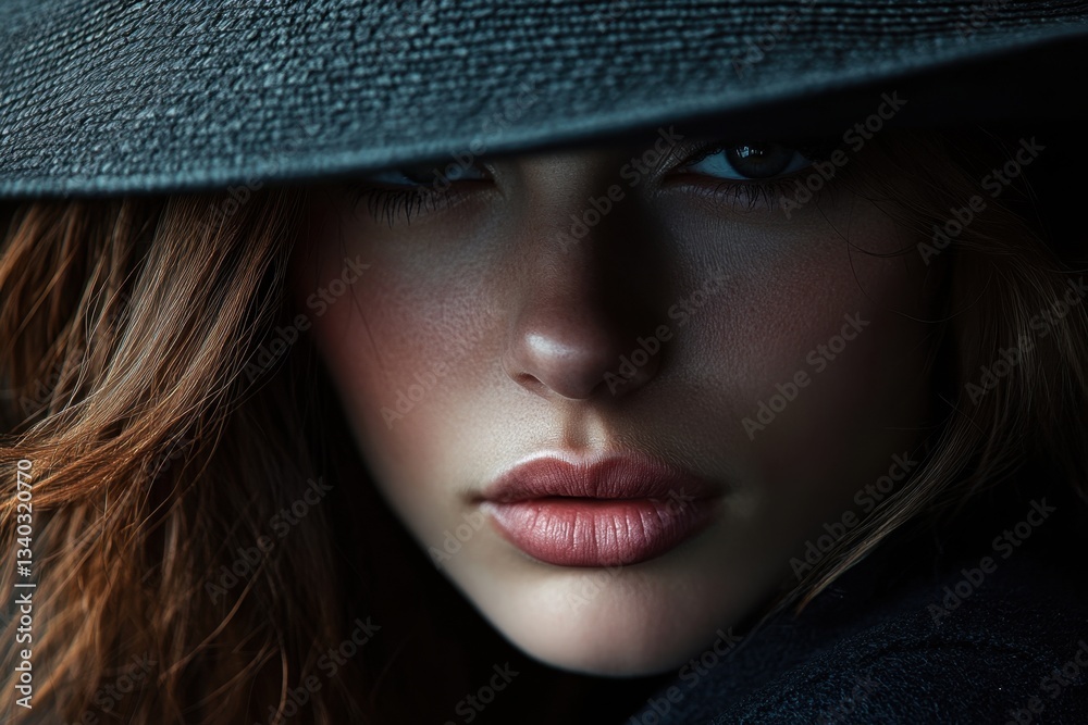 A woman with a black hat and red hair A woman with a black hat and red hair