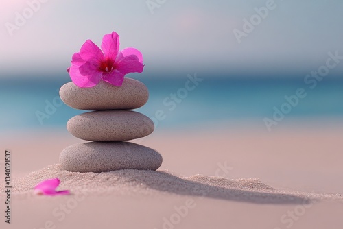 A peaceful, minimalist image featuring stacked zen stones balanced perfectly on soft sand, symbolizing harmony and inner balance.