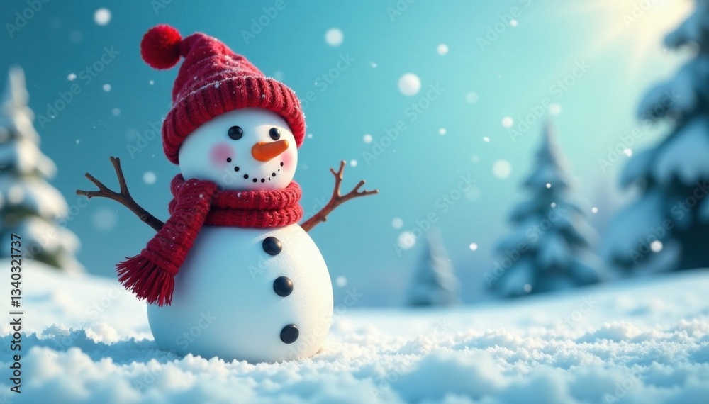 A cheerful snowman standing in a winter wonderland with a clear blue sky and snowflakes gently falling around it , serene, snowflakes, winter wonderland A cheerful snowman standing in a winter wonderland with a clear blue sky and snowflakes gently falling around it , serene, snowflakes, winter wonderland