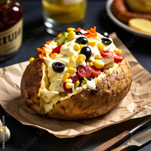 Delicious Turkish Kumpir Baked Potato with Toppings