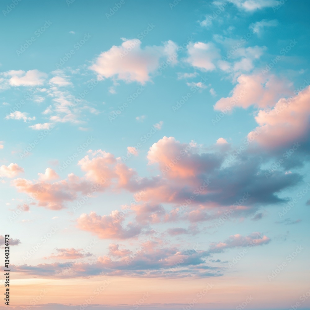 Fototapeta premium Ethereal pink clouds drift across a serene blue sky creating a peaceful and dreamy atmosphere during sunset
