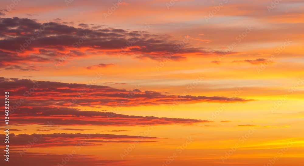 Fototapeta premium Dramatic Sunset Sky with Fiery Clouds Burning in Shades of Orange